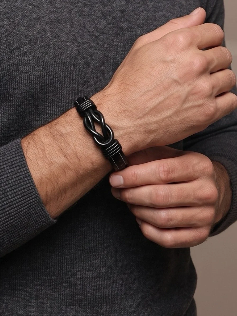 Men's Braided Leather Infinity Knot Bracelet 